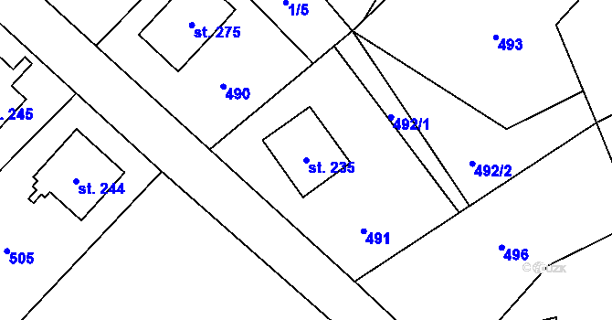 Parcela st. 235 v KÚ Perštejn, Katastrální mapa