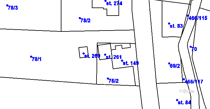 Parcela st. 261 v KÚ Perštejn, Katastrální mapa
