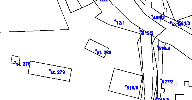 Parcela st. 280 v KÚ Perštejn, Katastrální mapa