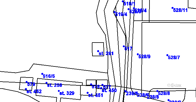 Parcela st. 281 v KÚ Perštejn, Katastrální mapa