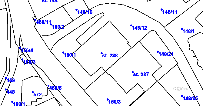Parcela st. 288 v KÚ Perštejn, Katastrální mapa