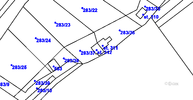 Parcela st. 312 v KÚ Perštejn, Katastrální mapa