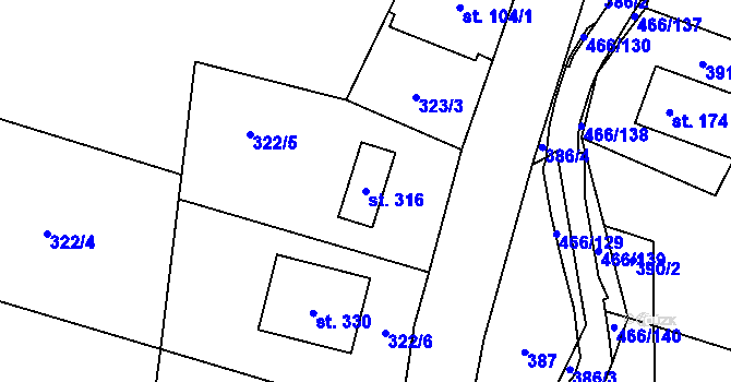 Parcela st. 316 v KÚ Perštejn, Katastrální mapa