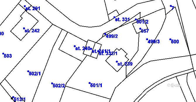Parcela st. 332/1 v KÚ Perštejn, Katastrální mapa
