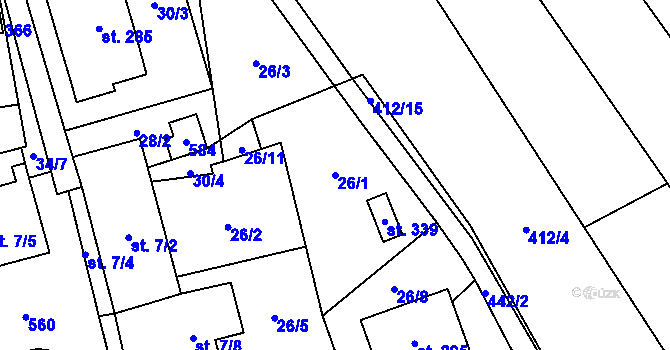 Parcela st. 26/1 v KÚ Perštejn, Katastrální mapa