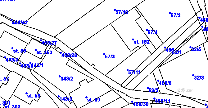 Parcela st. 57/3 v KÚ Perštejn, Katastrální mapa