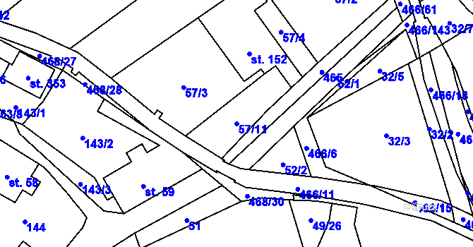 Parcela st. 57/11 v KÚ Perštejn, Katastrální mapa
