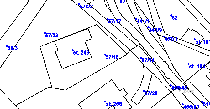 Parcela st. 57/16 v KÚ Perštejn, Katastrální mapa