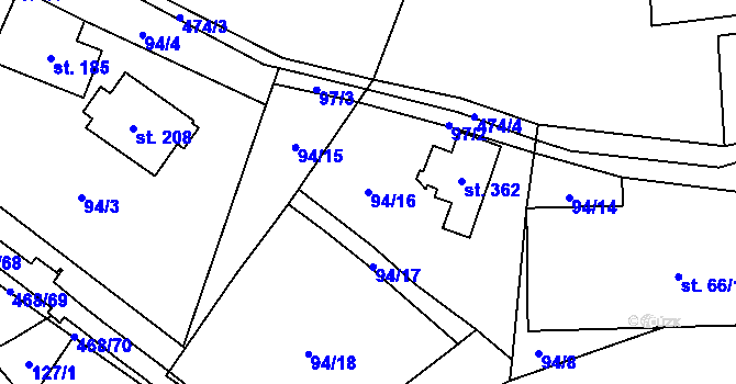 Parcela st. 94/16 v KÚ Perštejn, Katastrální mapa