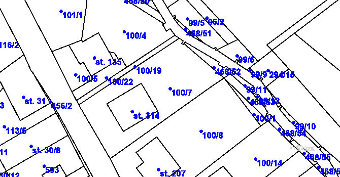 Parcela st. 100/7 v KÚ Perštejn, Katastrální mapa