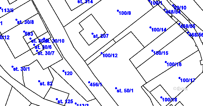 Parcela st. 100/12 v KÚ Perštejn, Katastrální mapa