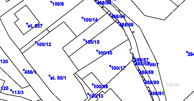 Parcela st. 100/16 v KÚ Perštejn, Katastrální mapa