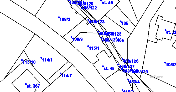 Parcela st. 115/1 v KÚ Perštejn, Katastrální mapa
