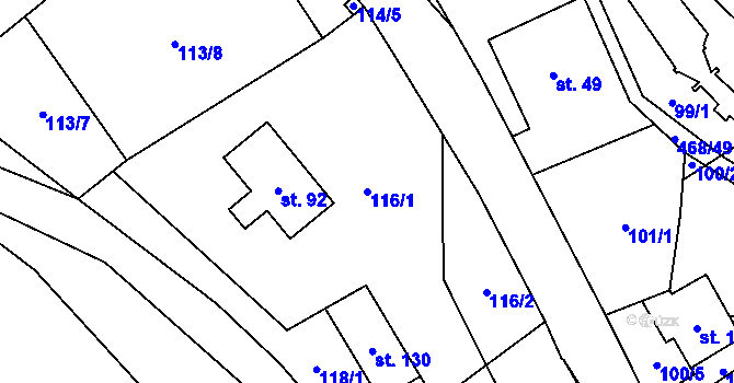 Parcela st. 116/1 v KÚ Perštejn, Katastrální mapa