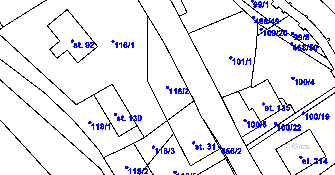 Parcela st. 116/2 v KÚ Perštejn, Katastrální mapa