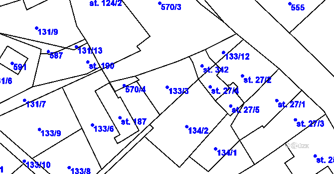 Parcela st. 133/3 v KÚ Perštejn, Katastrální mapa