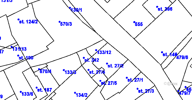 Parcela st. 133/12 v KÚ Perštejn, Katastrální mapa