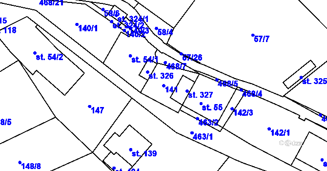 Parcela st. 141 v KÚ Perštejn, Katastrální mapa