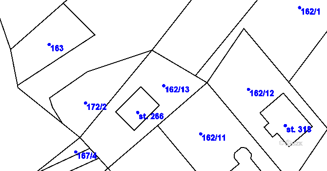 Parcela st. 162/13 v KÚ Perštejn, Katastrální mapa