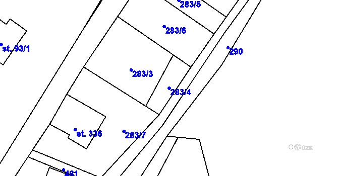 Parcela st. 283/4 v KÚ Perštejn, Katastrální mapa