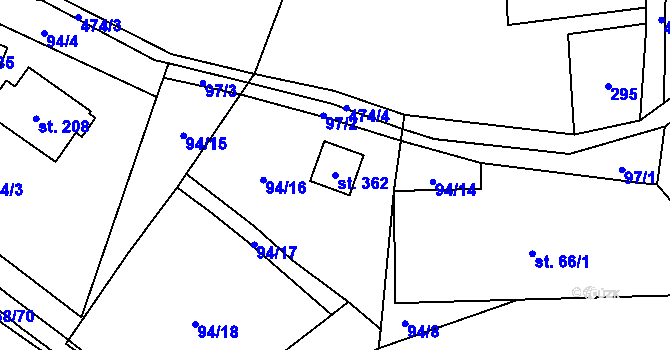 Parcela st. 362 v KÚ Perštejn, Katastrální mapa