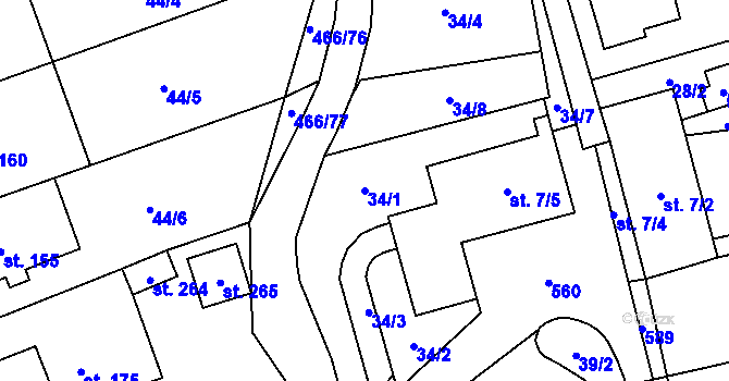Parcela st. 34/1 v KÚ Perštejn, Katastrální mapa