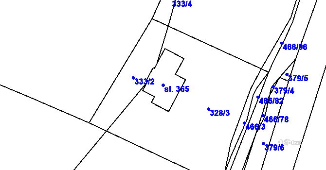 Parcela st. 365 v KÚ Perštejn, Katastrální mapa