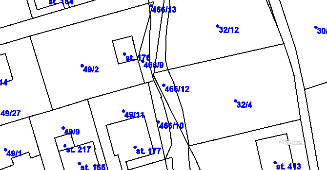 Parcela st. 466/12 v KÚ Perštejn, Katastrální mapa