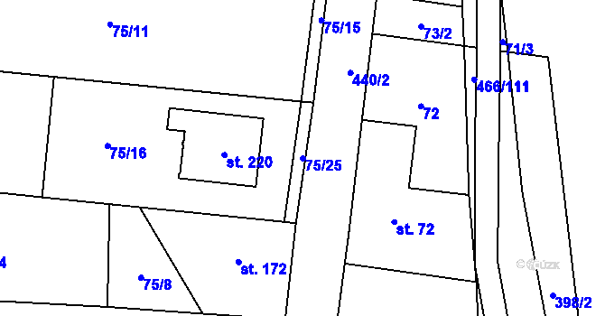 Parcela st. 75/25 v KÚ Perštejn, Katastrální mapa