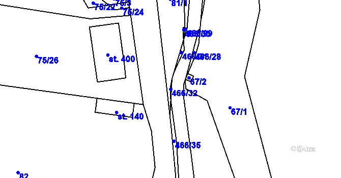 Parcela st. 466/32 v KÚ Perštejn, Katastrální mapa
