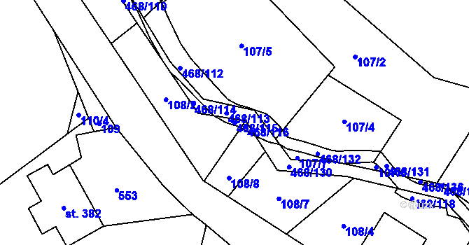 Parcela st. 468/115 v KÚ Perštejn, Katastrální mapa