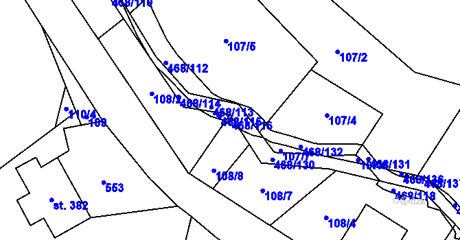 Parcela st. 468/116 v KÚ Perštejn, Katastrální mapa