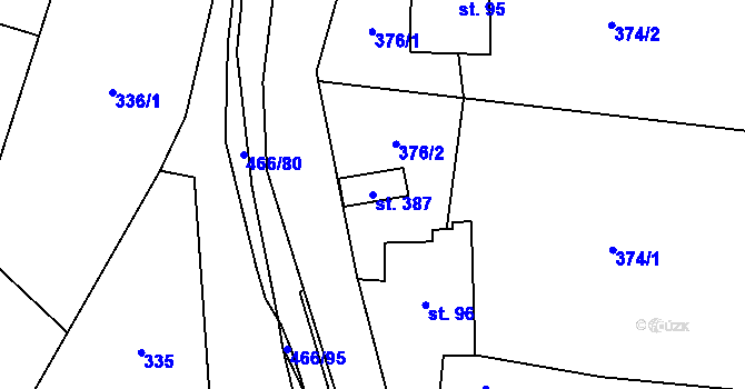 Parcela st. 387 v KÚ Perštejn, Katastrální mapa