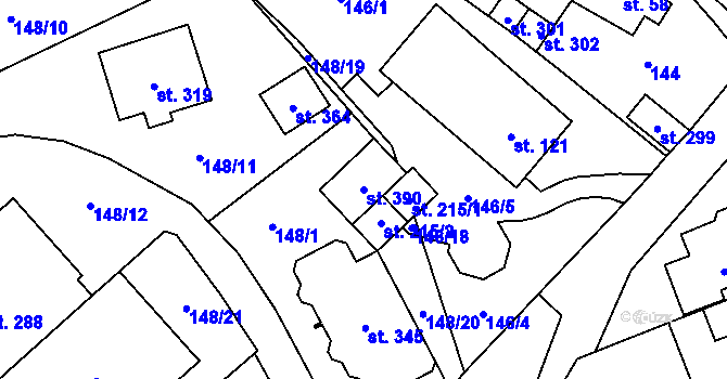 Parcela st. 390 v KÚ Perštejn, Katastrální mapa