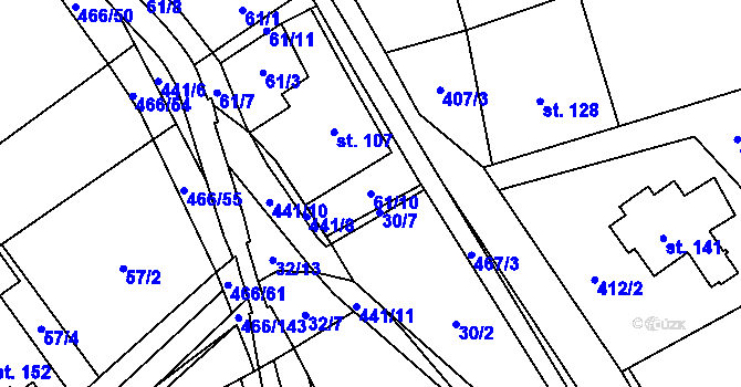 Parcela st. 61/10 v KÚ Perštejn, Katastrální mapa
