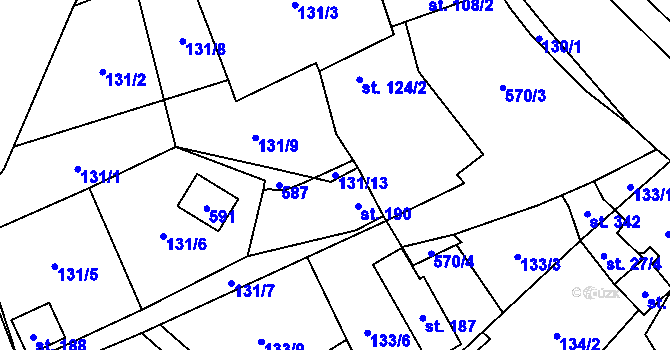 Parcela st. 131/13 v KÚ Perštejn, Katastrální mapa
