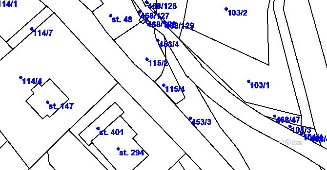 Parcela st. 115/4 v KÚ Perštejn, Katastrální mapa