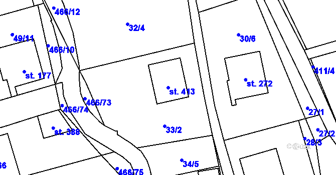 Parcela st. 413 v KÚ Perštejn, Katastrální mapa