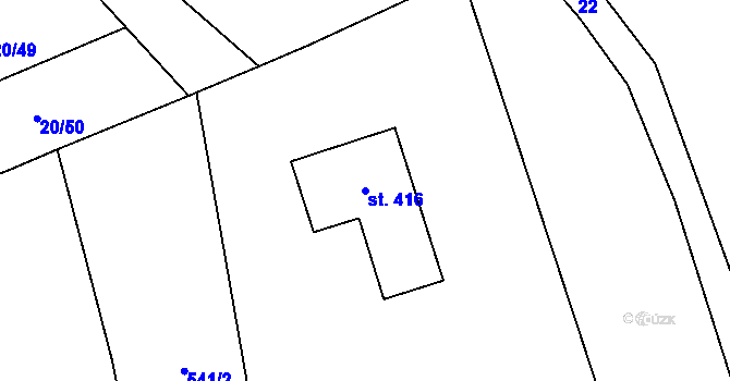 Parcela st. 416 v KÚ Perštejn, Katastrální mapa