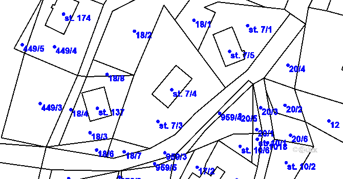 Parcela st. 7/4 v KÚ Rájov u Perštejna, Katastrální mapa