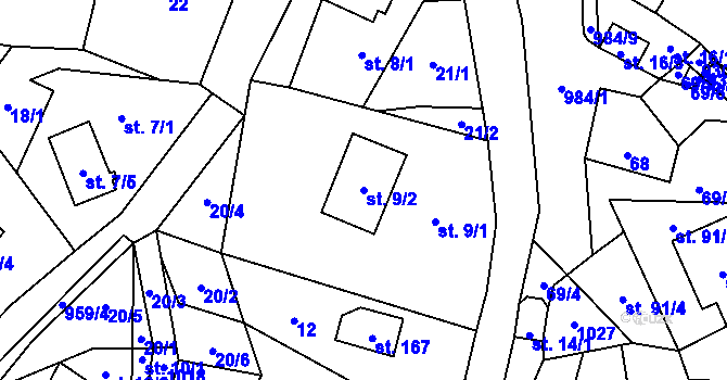 Parcela st. 9/2 v KÚ Rájov u Perštejna, Katastrální mapa