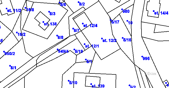 Parcela st. 12/1 v KÚ Rájov u Perštejna, Katastrální mapa