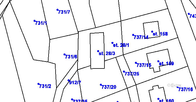 Parcela st. 28/3 v KÚ Rájov u Perštejna, Katastrální mapa