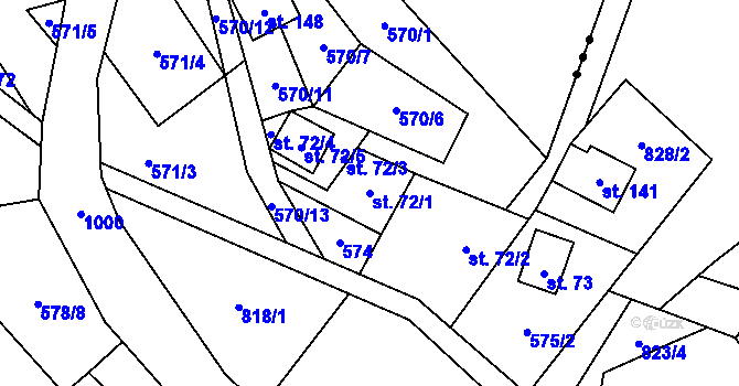 Parcela st. 72/1 v KÚ Rájov u Perštejna, Katastrální mapa