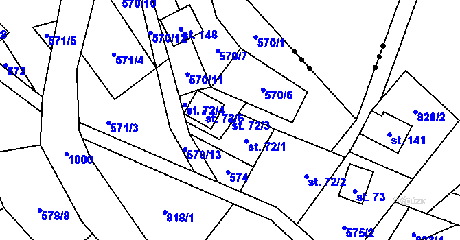 Parcela st. 72/3 v KÚ Rájov u Perštejna, Katastrální mapa