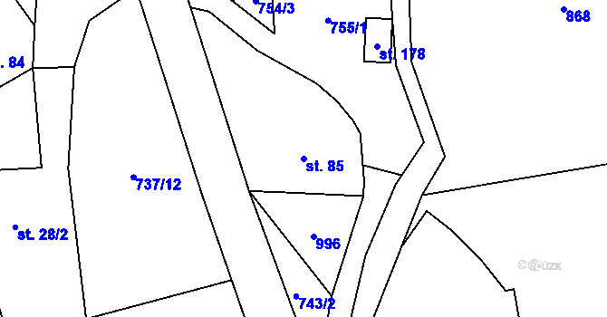 Parcela st. 85 v KÚ Rájov u Perštejna, Katastrální mapa