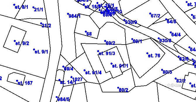 Parcela st. 91/3 v KÚ Rájov u Perštejna, Katastrální mapa