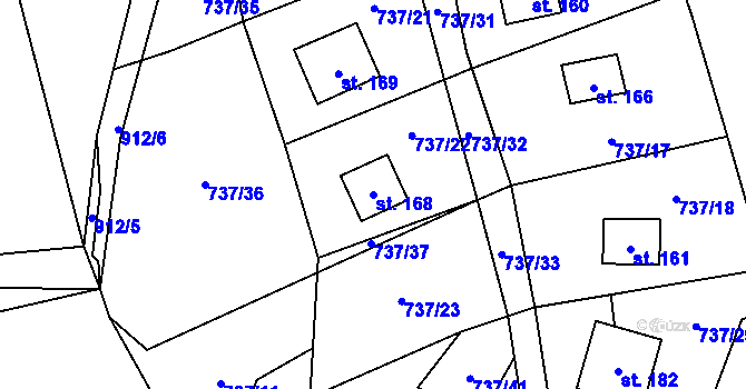 Parcela st. 168 v KÚ Rájov u Perštejna, Katastrální mapa