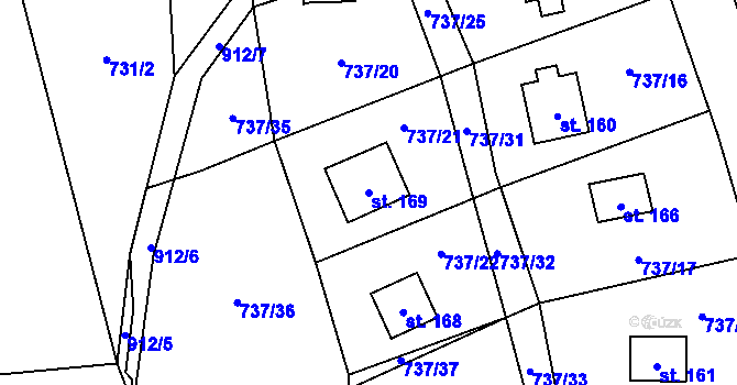 Parcela st. 169 v KÚ Rájov u Perštejna, Katastrální mapa