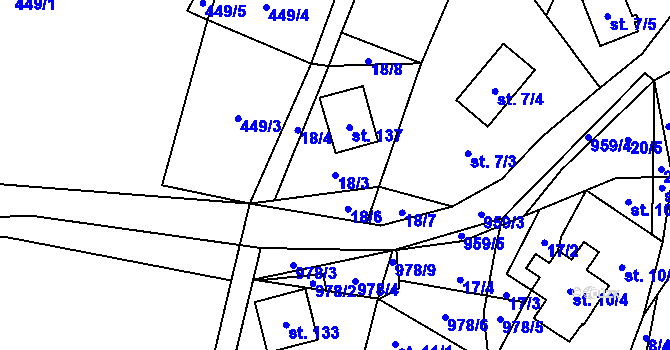 Parcela st. 18/3 v KÚ Rájov u Perštejna, Katastrální mapa